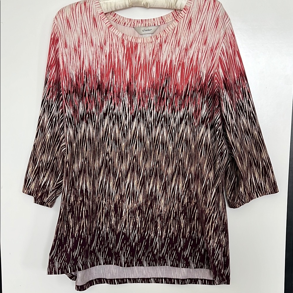 CJ Banks Graphic Pink and Purple 3/4 Sleeve Top Size 1X